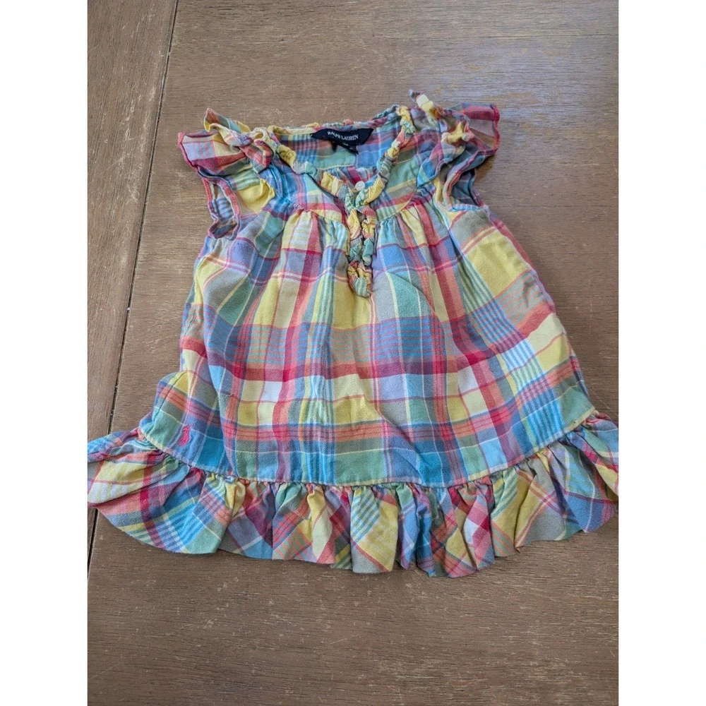 Ralph‎ Lauren Baby Girl 24M Plaid Madras Ruffle Top Multicolor Cotton preppy